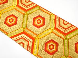 アンティーク　亀甲繋ぎ模様織り出し袋帯（着用可）